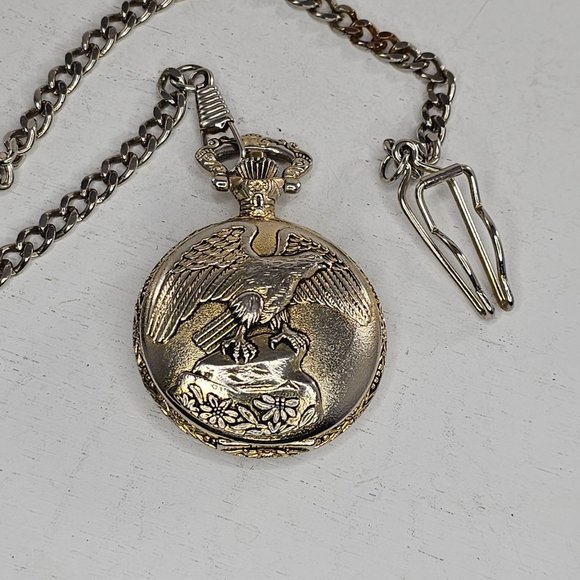 Edison Pocket Watch Quartz Eagle Motif Thailand Movement - Picture 3 of 9